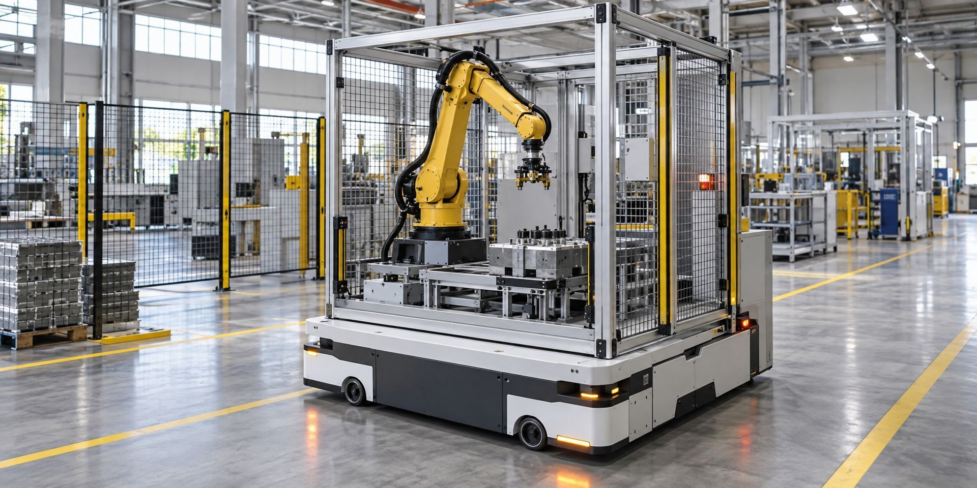 Wielen en stelvoeten voor verrijdbare robotcellen Wielen en stelvoeten voor verrijdbare robotcellen